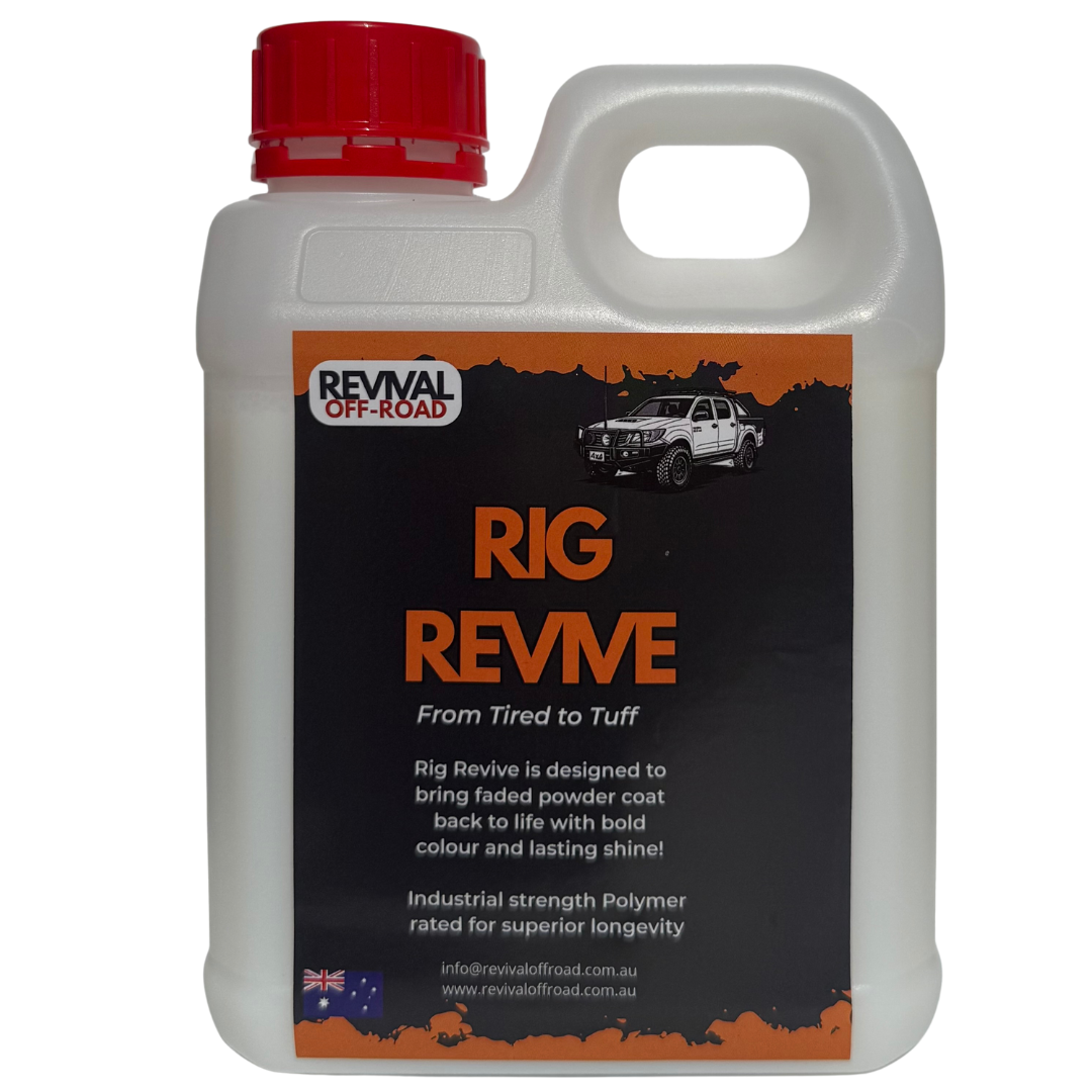 Rig Revive powder coat rejuvenator bottle for 4WD vehicles. 